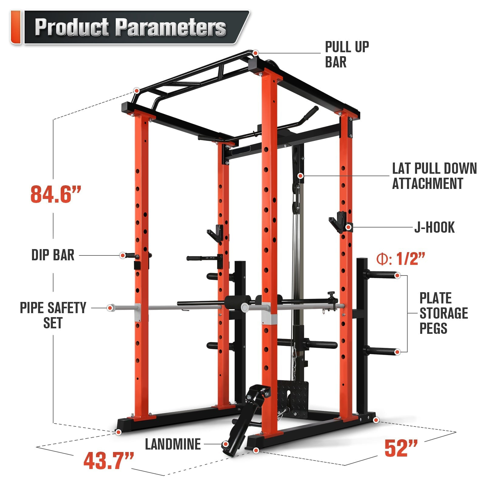 Home Gym Power Rack - Cage de musculation multifonctionnelle commerciale pour